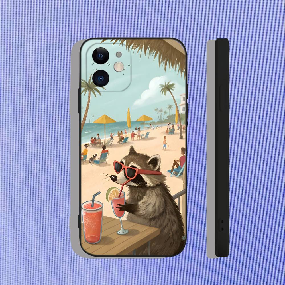 

Raccoon Cute Cool For iPhone 17,16,15,14,13,12,11,X,XR,Air,Pro,Max,Plus Soft Funda Black Phone Case iPhone14ProMax