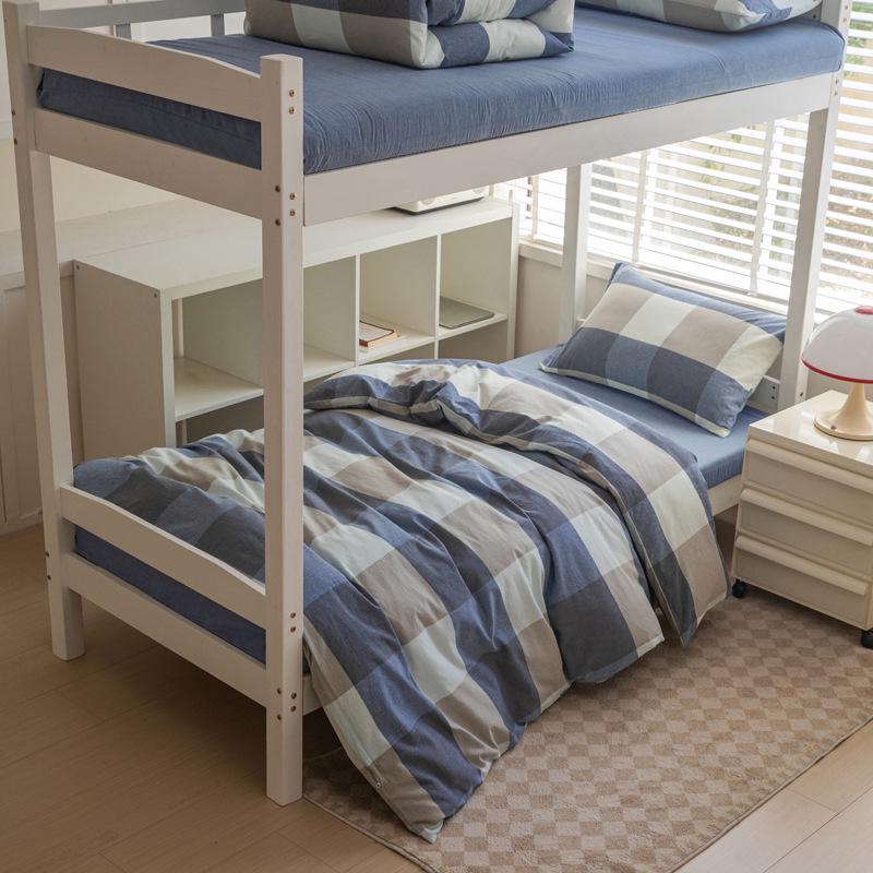 Washed Cotton Student Dormitory Bedding Set - Full Duvet Cover, Bed Sheet, or Fitted Sheet Options Fitted 0.9x2.0m Bed Three-Piece 150x200