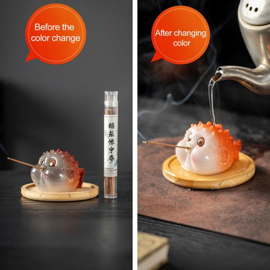 Pufferfish Incense Stick Holder Resin Globefish Tea Pet Figurine Incense Burner Home Office Tea Room Table Decoration Ornament