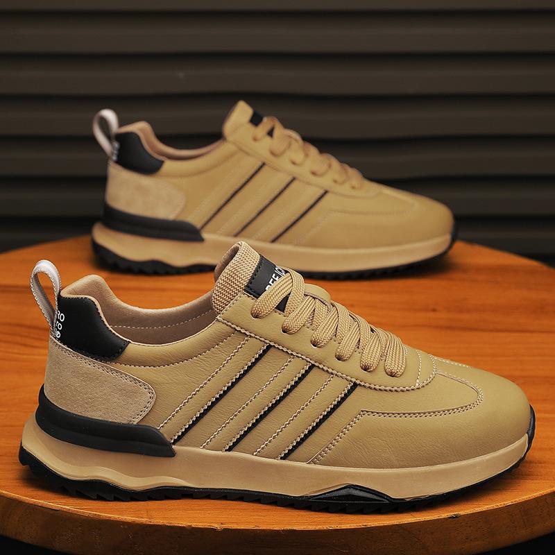 Spring new casual leather running trendy shoes thick baseplate shoes sports men's shoes