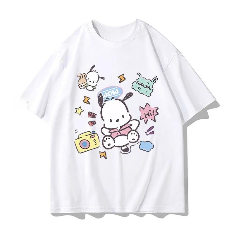 Mini New Pochacco Cartoon Tshirt Summer Sanrio Surround Womens and Unisexs Cotton Tshirt YK Loose Casual Short Sleeve Top