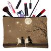 1pc Women'S Cute Cat Print Makeup Bag Sweet Fabric Cosmetic Organizer with Adorable Kittens and Floral Pattern Pouch