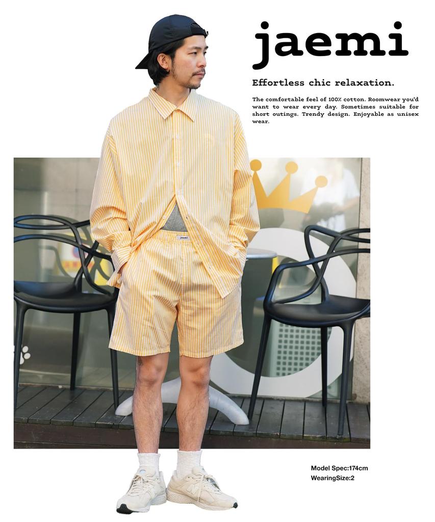 Feix Unisex Loungewear Half Special Solid Size Striped Yellow Set, Shorts, Pants, Button-Down Shirt, Cotton, Lightweight, Unisex, Collaboration,