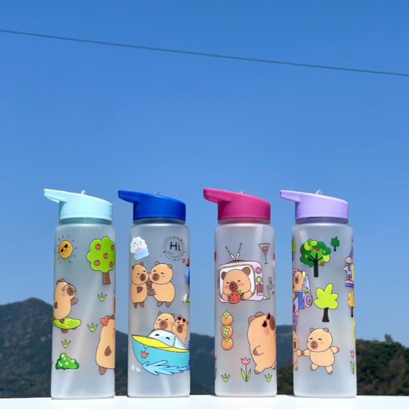 780ml Capybara Water Bottle For Kids Water Sippy Cup With Silicone Straw Leakproof Plastic Water Bottles Summer Kids Water Cup