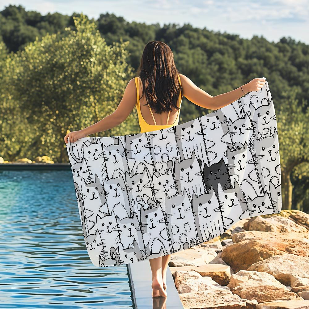 Cartoon Black Cat cute Personalized Towel Quick Drying Beach Towels Are Suitable For Swimming Pools Camping Yoga And The Gym