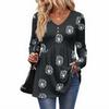 Women's Casual Fashion V-Neck Button Retro Floral Print Long Sleeve Top