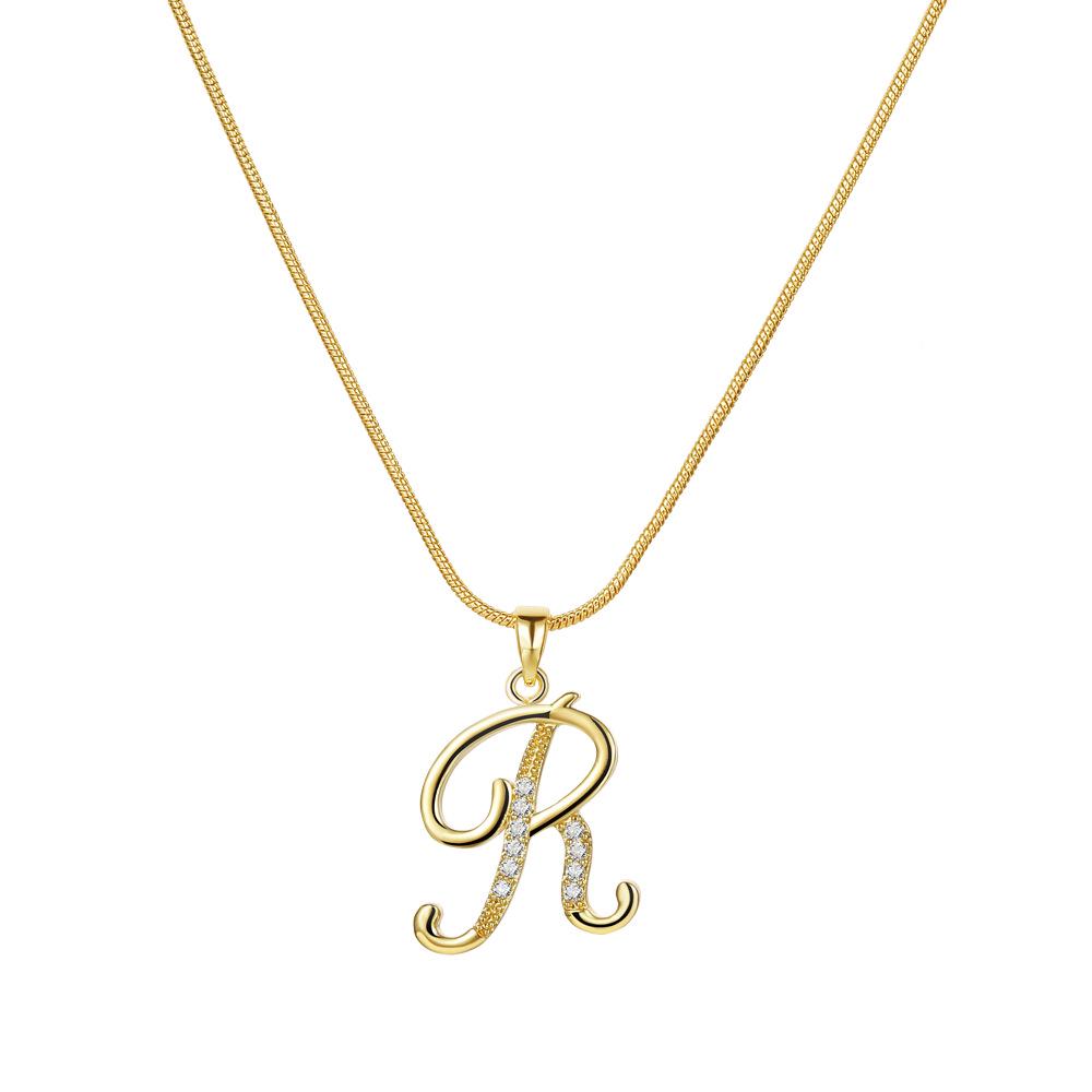 "Elegant 26-Letter Zircon Inlaid Gold Snake Chain Necklace"