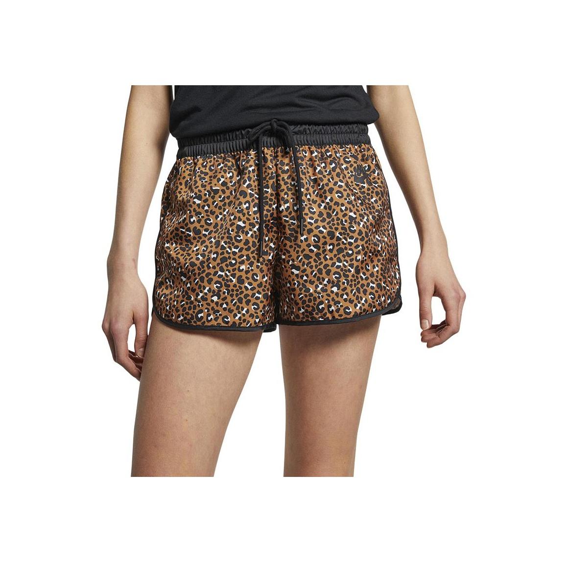 

Nike Womens Training Series Logo Leopard Print Drawstring Moisture-Wicking Breathable Sports Shorts Women shorts Brown CD3686-754 S