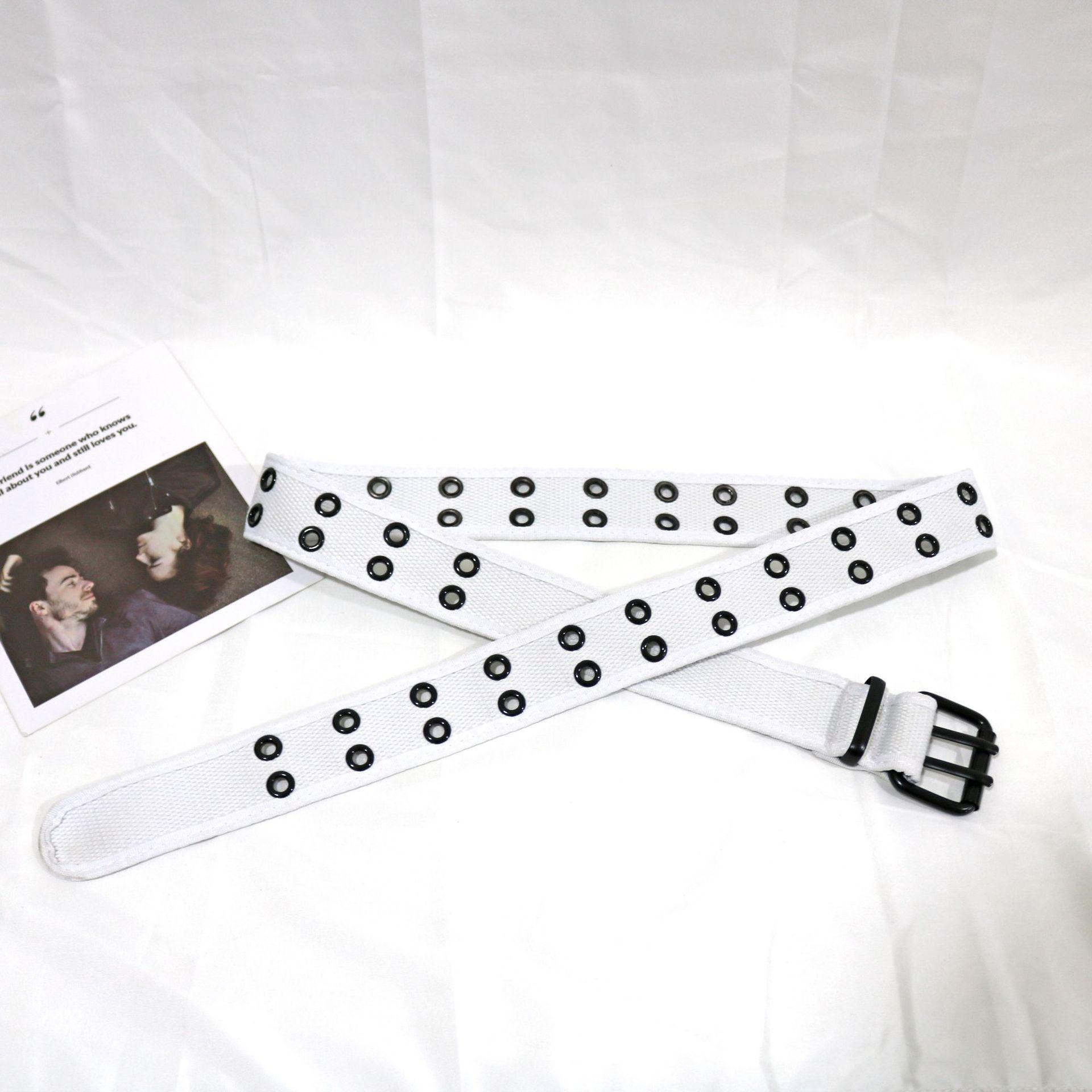 

Unisex Double Pin Buckle Canvas Belt with Multi-Hole Eyelets for Casual and Work Pants 100cm чорний