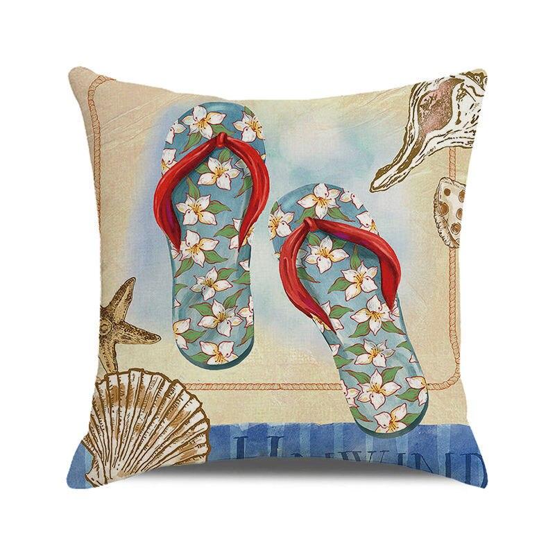 45x45 Cm Starfish Beach Chair Sailboat Slippers Print Pillowcase Upholstery Pillowcase Nautical Style Cushion Cover