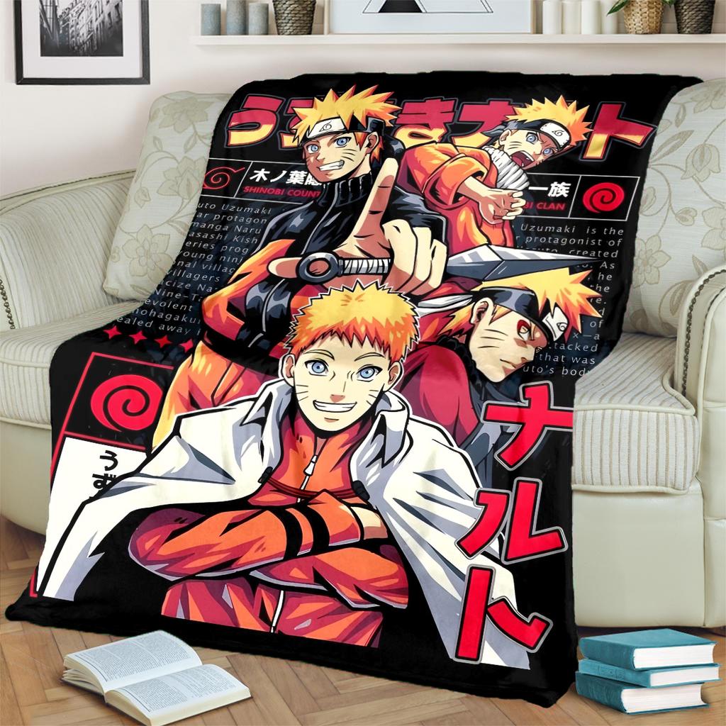 Anime-Naruto Print Blanket Warm Comfortable Flannel Blanket for Bedrooms, Sofas, Beds, Chairs, Picnics, Travel -LXR73