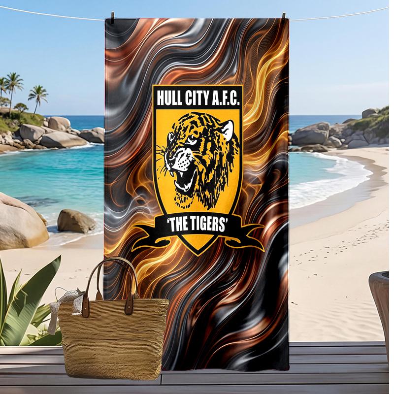 Hull City Football Print Beach Towel, Large Soft Quick Dry Towel for Beach Camping Swimming