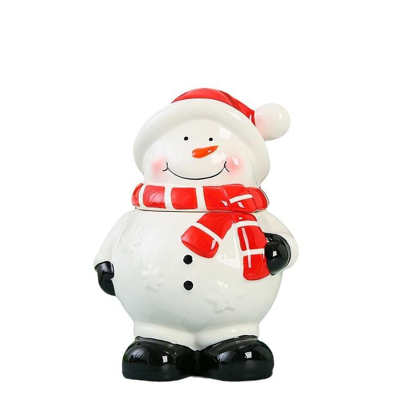 Hand-Painted Ceramic Snowman Cookie Jar, Christmas Tree Design Candy Storage Container, Holiday Kitchen Decor