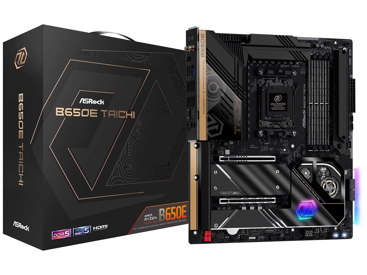 

Материнська плата ASRock B650E Taichi Серія AMD Ryzen 7000 ЦП, сумісна з материнською платою B650E Авторизований дистриб’ютор (Розетка AM5) E-ATX [Вітчизняний продукт]