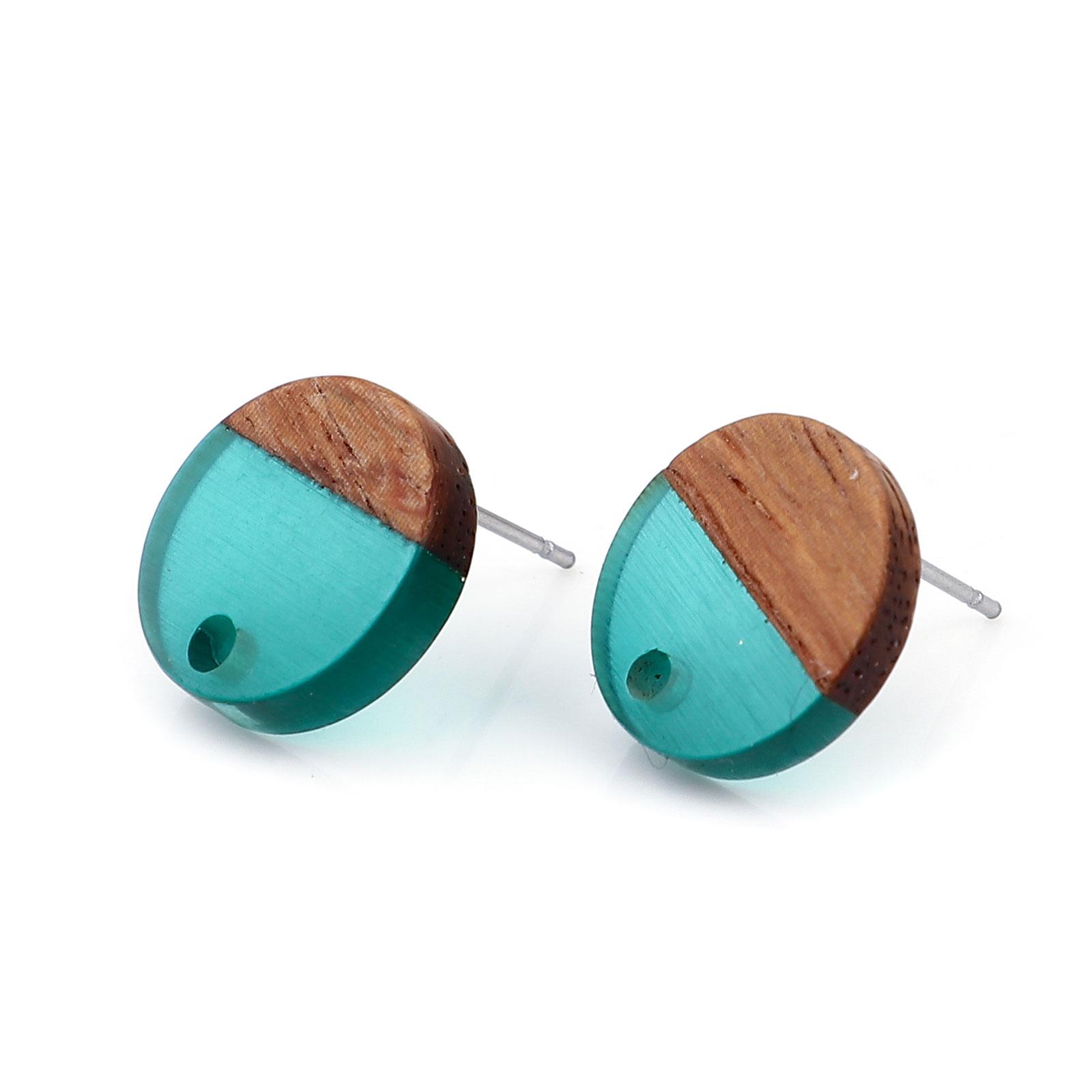 

6PCs/lot Natural Wood Effect Resin Ear Post Resin Round Stud Earrings For Women DIY Making Accessories Earrings Jewelry 14mm озеро синього кольору