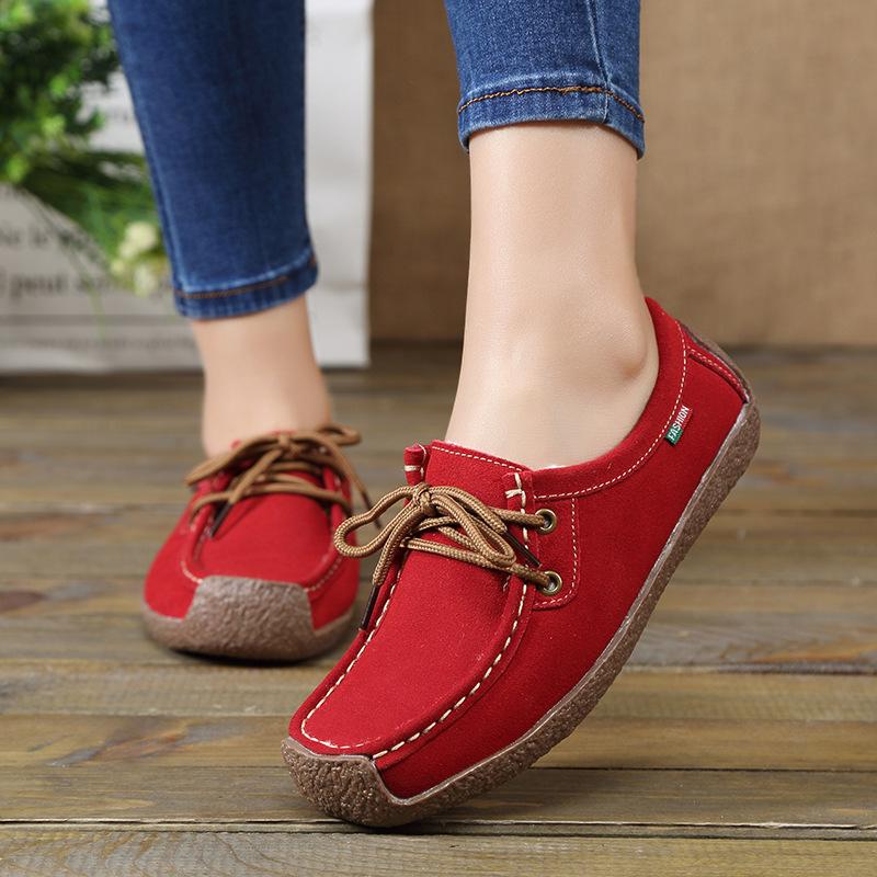Spring single shoes female true versatile Doudou shoes women's casual flat single shoes lace-up snail shoes mother shoes