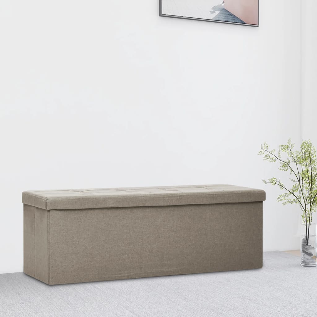 Foldable Storage Bench with Storage Space Taupe Linen Look