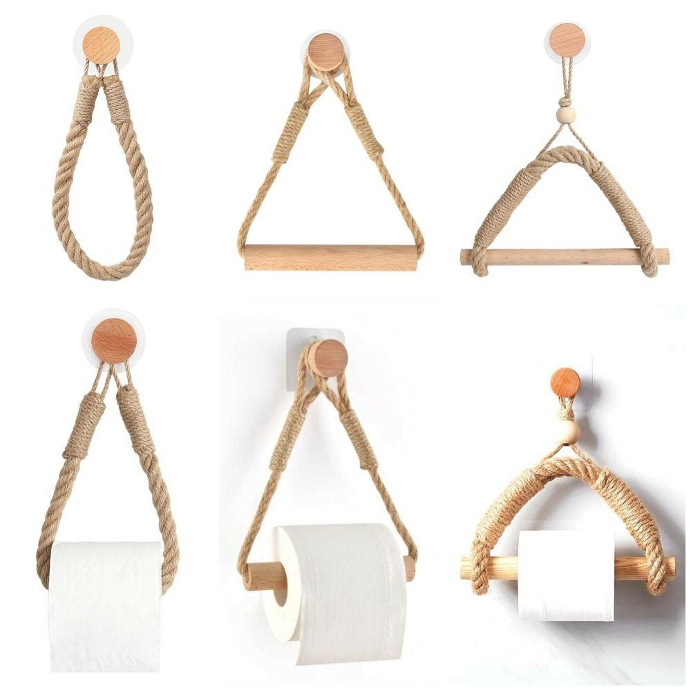 Antique Wooden Towel Hanging Rope Holder Wall Mounted Paper Towel Rack with Movable Suction Cup Home Bathroom Accessories