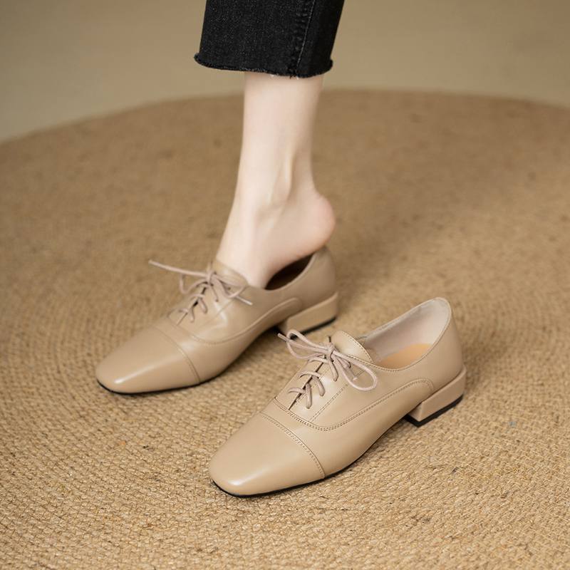 Krazing Pot Cow Skin Square Toe Size 43 Thick Low Heels Fashion Office Lady Deep Mouth Autumn Pumps