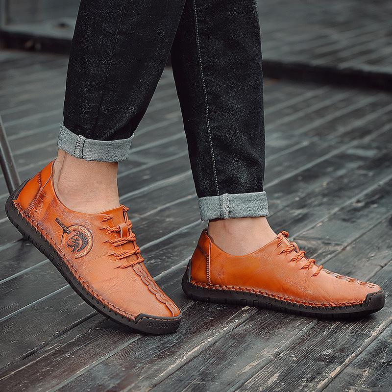 Pantofi casual retro pentru bărbați, cizme casual din piele naturală lucrate manual, mărime mare, ghete la gleznă