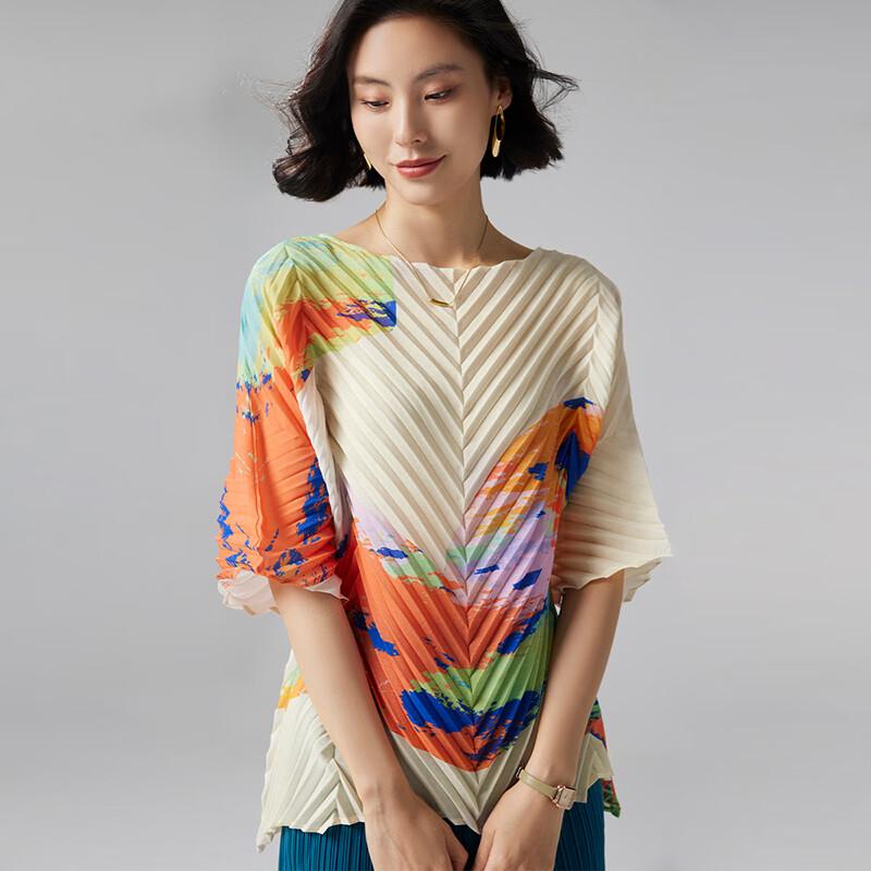 Wudao Women s Light Luxury Graffiti Print Mid-Sleeve T-Shirt L