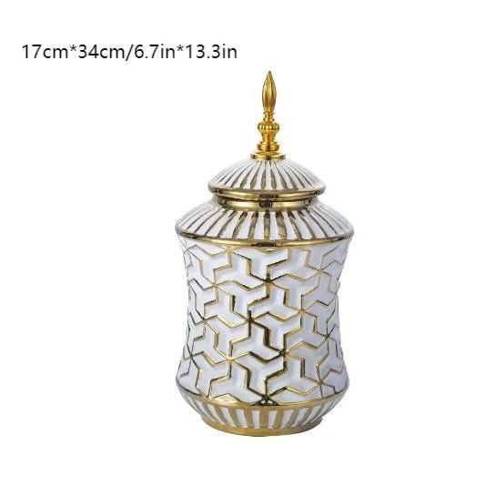 Light luxury ceramic general bottle storage jar Hotel flower arrangement ornament white gold ceramic vase large flowerpot decor