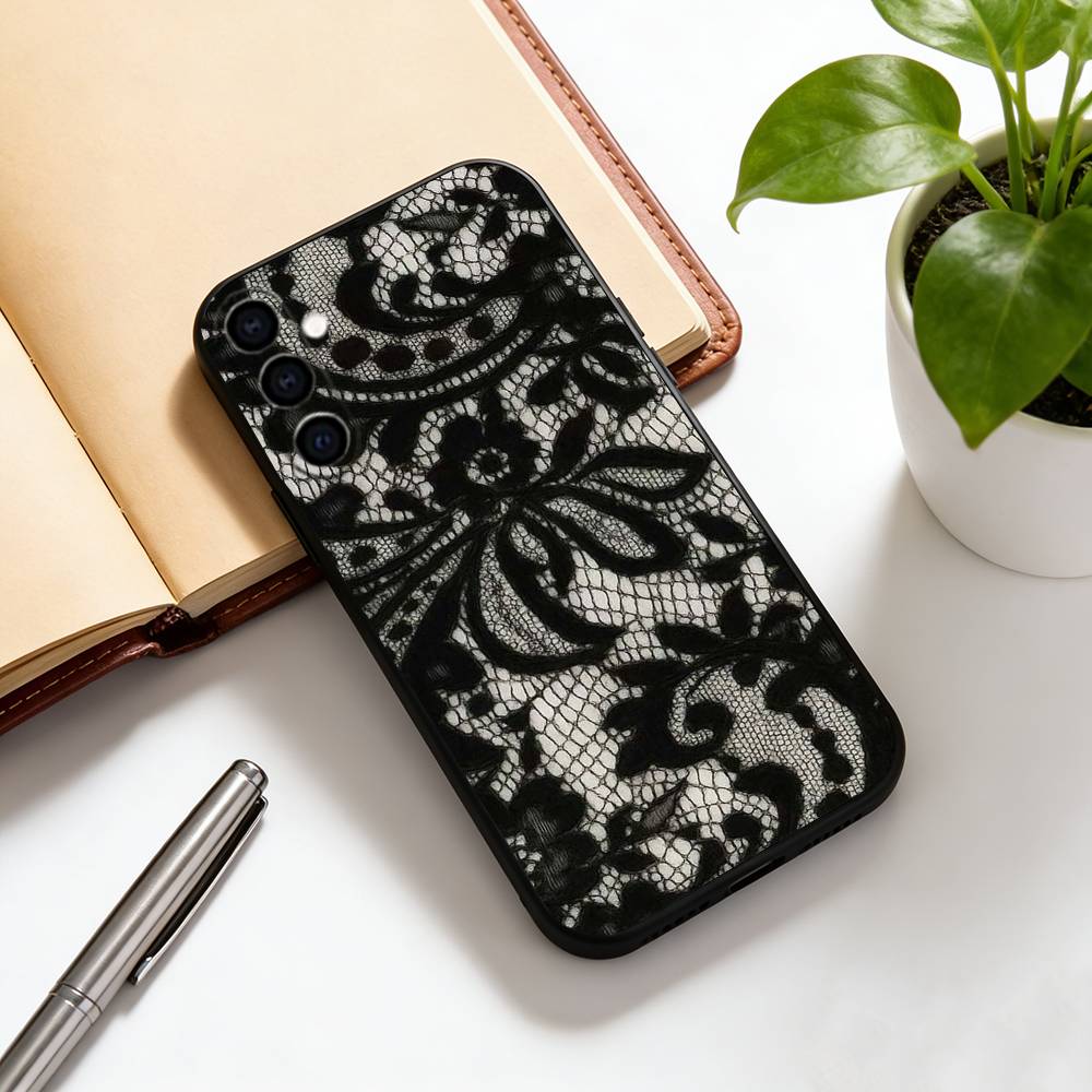 Vintage Lace Phone Case For Phone Case Black Silicone Soft For Samsung Galaxy A73,A72,A71,A70,A53,A52,A51