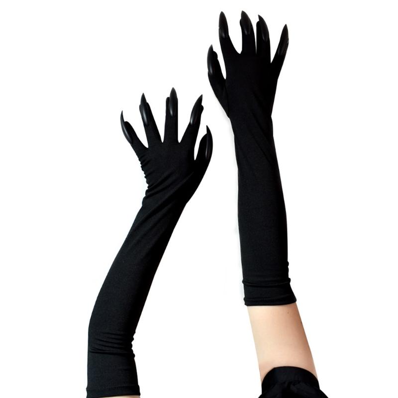 Halloween Long Nail Gloves Elbow Length Claw Gloves Soft Cosplay Ghost Mittens
