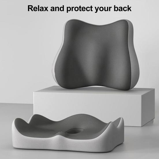 Coussin d'Assise avec Dossier Séparé Coussin en Mousse à Mémoire de Forme avec Soutien Dorsal Coussin de Chaise de Bureau pour Soulagement de la Sciatique Soutien Lombaire Utilisation pour Voyage en Voiture