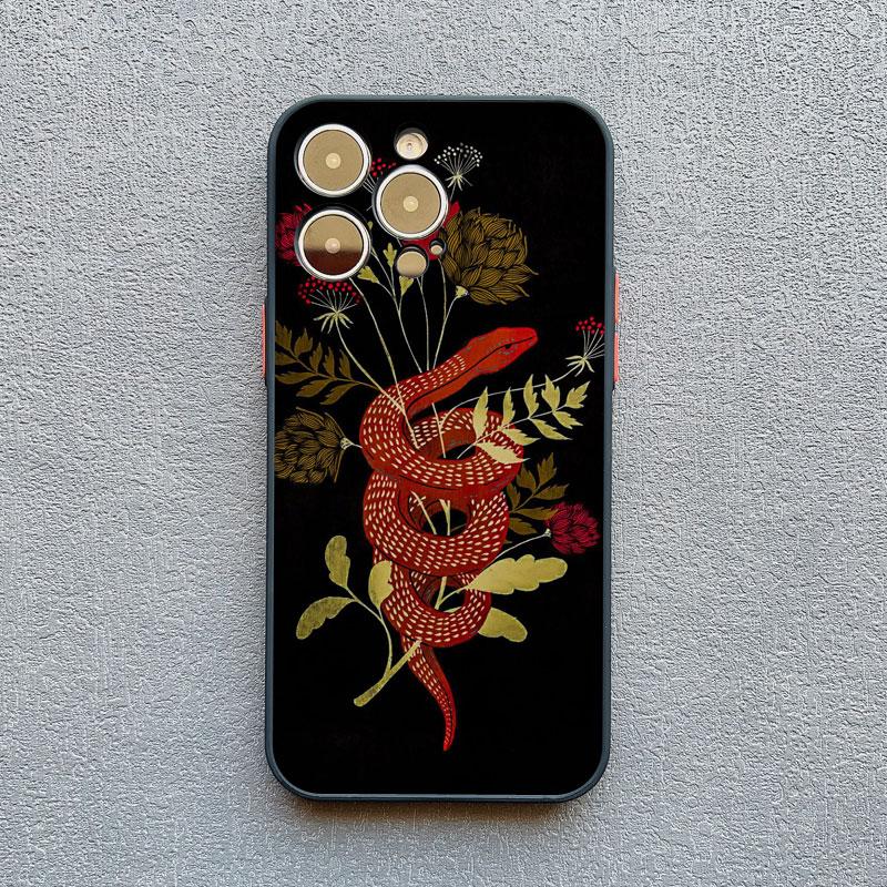 Snake Flower Snake Painting Phone Case for iPhone 11 12 13 Mini Pro Max 16 15 14 Pro Max XS X XR 15 8 7 Plus SE Shockproof Cover