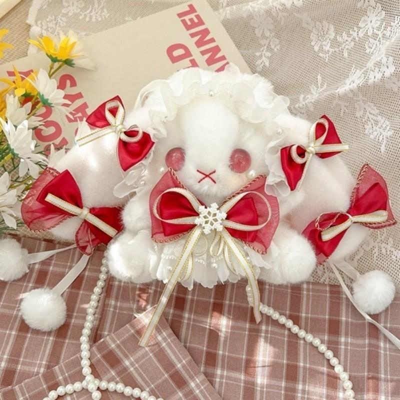 Cute Lolita Plush Bunny Backpack With Butterfly Bow For Girls Daily Use
