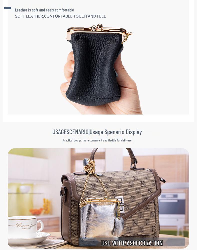 Mini-Lippenstift- und Münzbeutel aus echtem Leder mit Litschi-Muster - Damen-Multifunktions-Aufbewahrungstasche im Ins-Stil