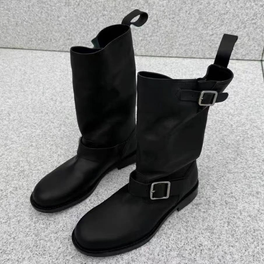 Versatile Round Head Belt Buckle Sleeve Martin Boots Autumn and Winter Leather Soft Leather Comfortable Knight Boots Women