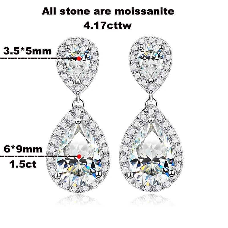 D Color 18k Plated 4.17cttw All Moissanite Drop Earrings for Women Pear Cut D Color 925 Sterling Silver Earrings Wedding Jewelry