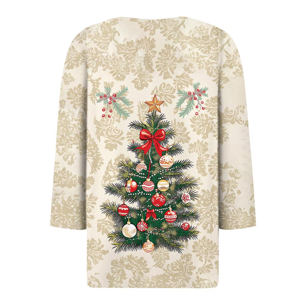 Women's Fashion Casual Three-quarter Sleeve V-neck Floral Print Top