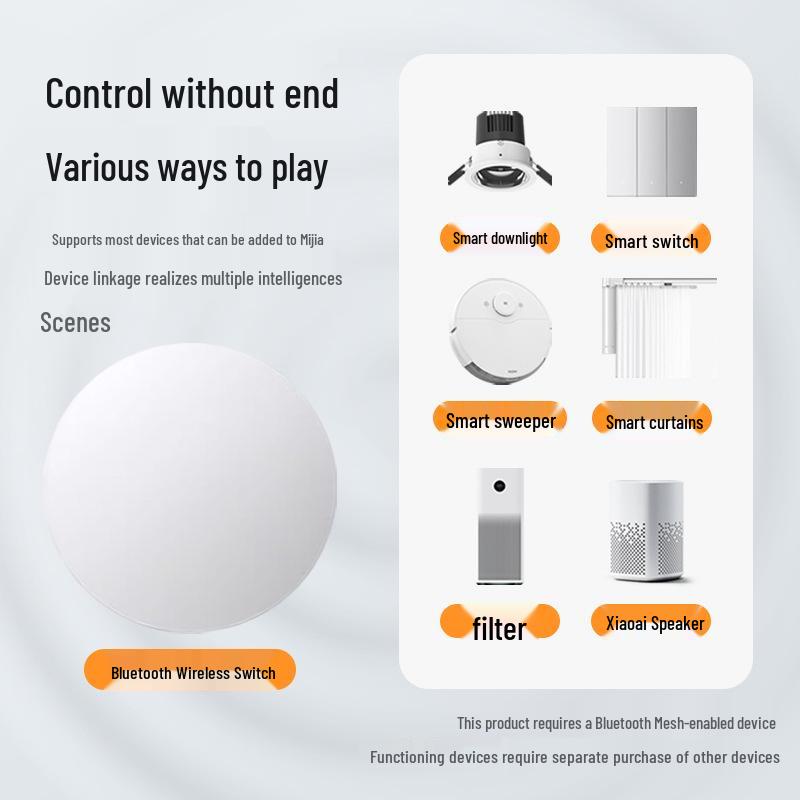 Connected Smart Wireless Switch: Bluetooth Control, Mijia App Compatible, Random Sticker Design, No Wiring Needed.