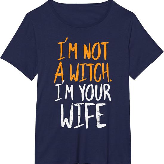 I'm With The Witch/I'm Not A Witch Your Wife Print Halloween Shirt Women Men Short Sleeve Spooky Season Couple Matching T-shirts