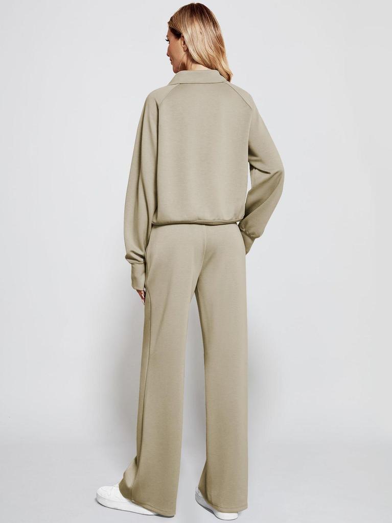 2025 Women's Oversized Half-Zip Sweatshirt and Wide-Leg Pants Set for Autumn/Winter