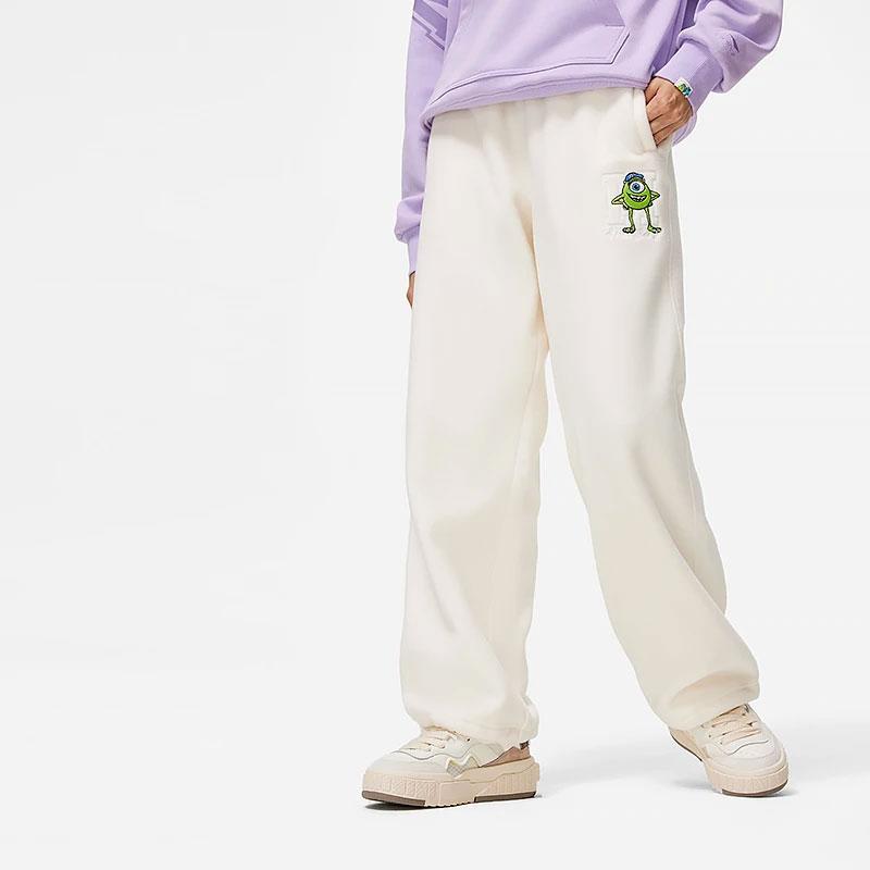 Li Ning Disney Collaboration Series Monsters University Cartoon Print Straight Leg Fleece Warm Loose Knit Sports Pants Women bottoms AKLT818-3