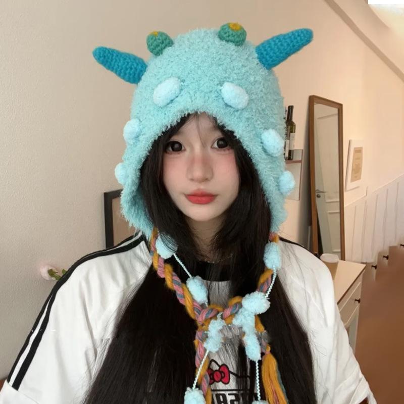 Autumn and winter candy monster cute handmade knitted hat plush playful funny little monster wool hat autumn and winter warm hat