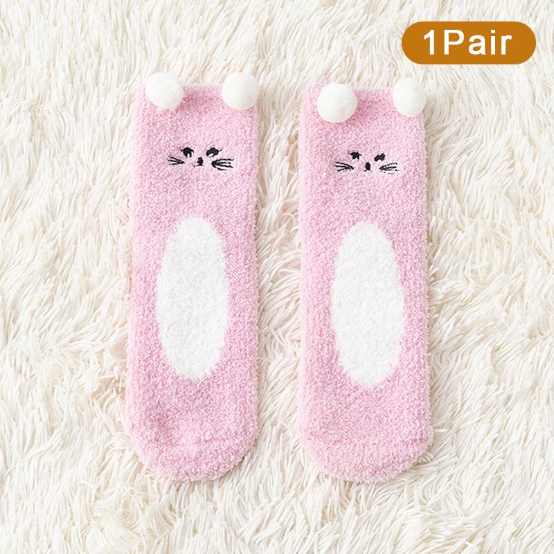 Korallenfleece-Socken für Damen Winter Nicht fusselnd Bodensocken Cartoon-Tier Plüsch Erwachsenen Dick Warm Schlafsocken