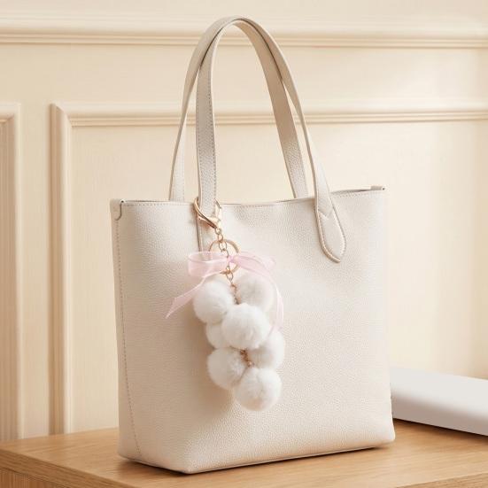 Plush Grape Decorative Pendant Keychain for Handbags, Fuzzy Cluster Bag Charm with Decoration Bow, Fluffy Ball Keyring Backpacks and Purses