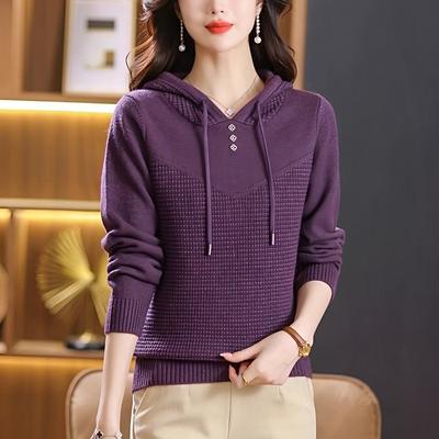 Suéter Solto com Capuz Pulôver Feminino Primavera e Outono Suéter Feminino Estilo Ocidental com Capuz