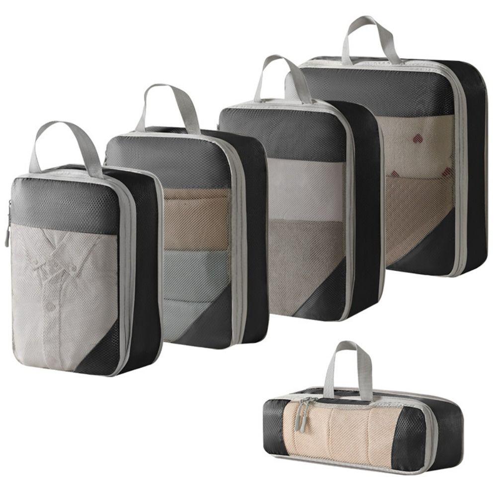 5Pcs Mesh Surface Luggage Organizer Packing Cubes Compression Toiletries Bag  Business Trip