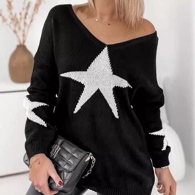 Women's Plus Size Star Knit Loose Top Round Neck Hollow Out Knit Sweater