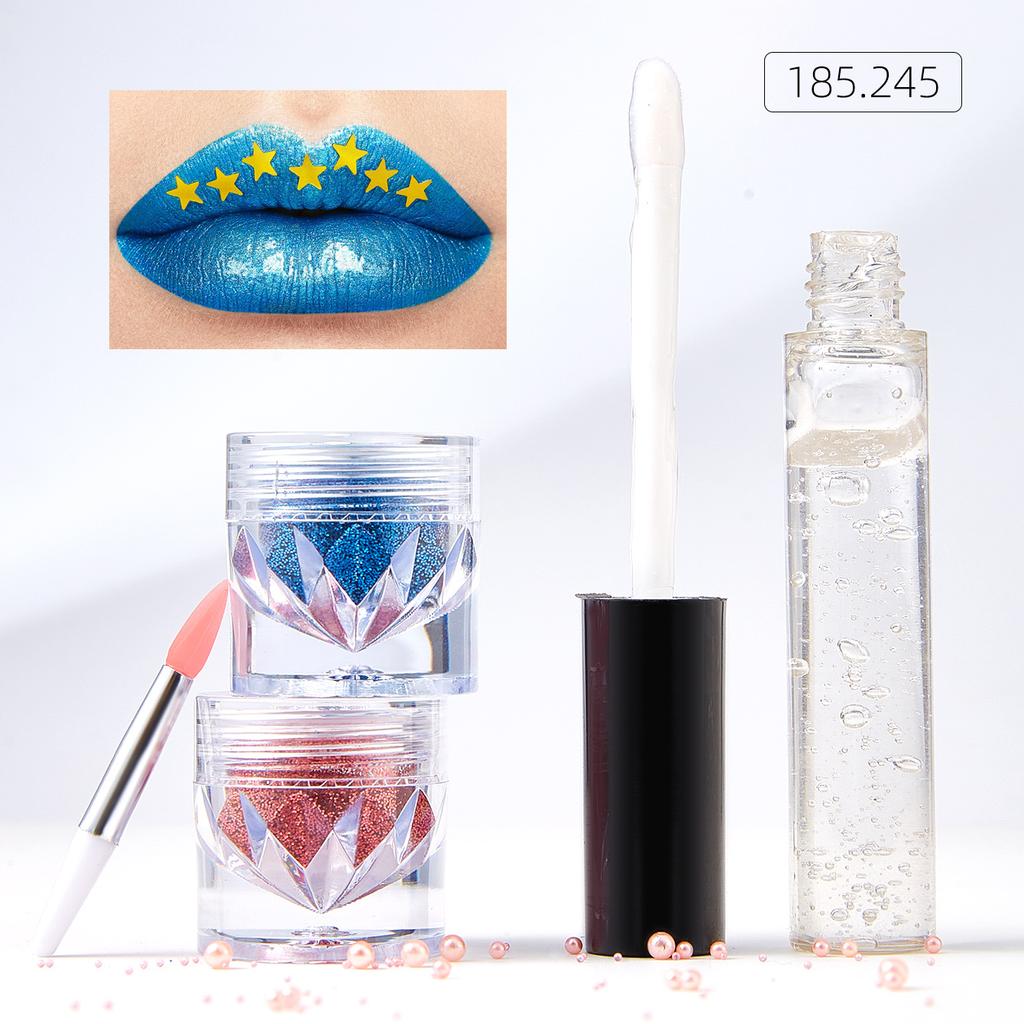 New Lip Gloss Glitter Powder Lip Glaze Girl Makeup Two-color Set Lip Glaze Lasting Nail Glitter