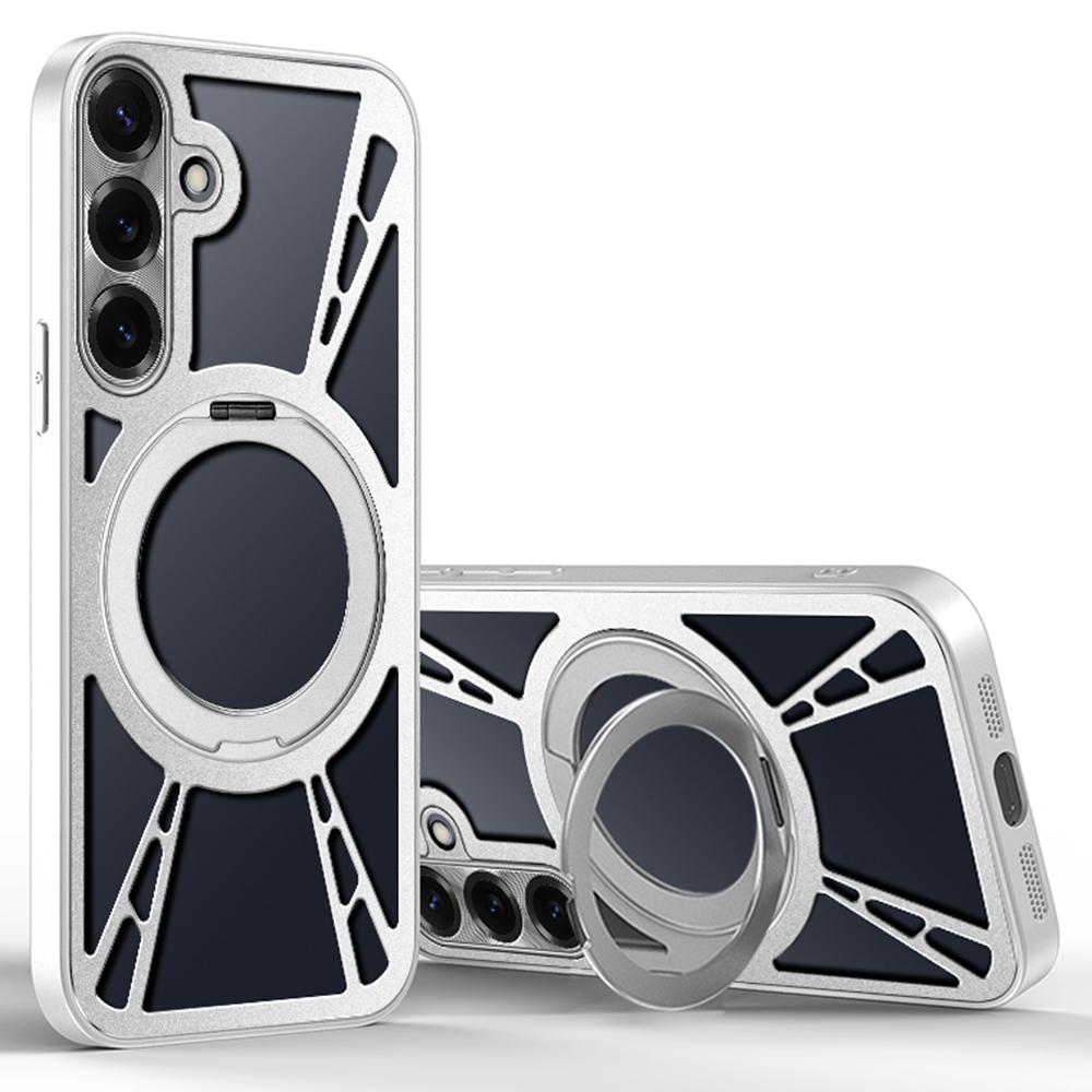For Samsung Galaxy S25 Case Magnetic Kickstand Hollow Heat Dissipation Silicone+PC+Metal Bumper Phone Cover