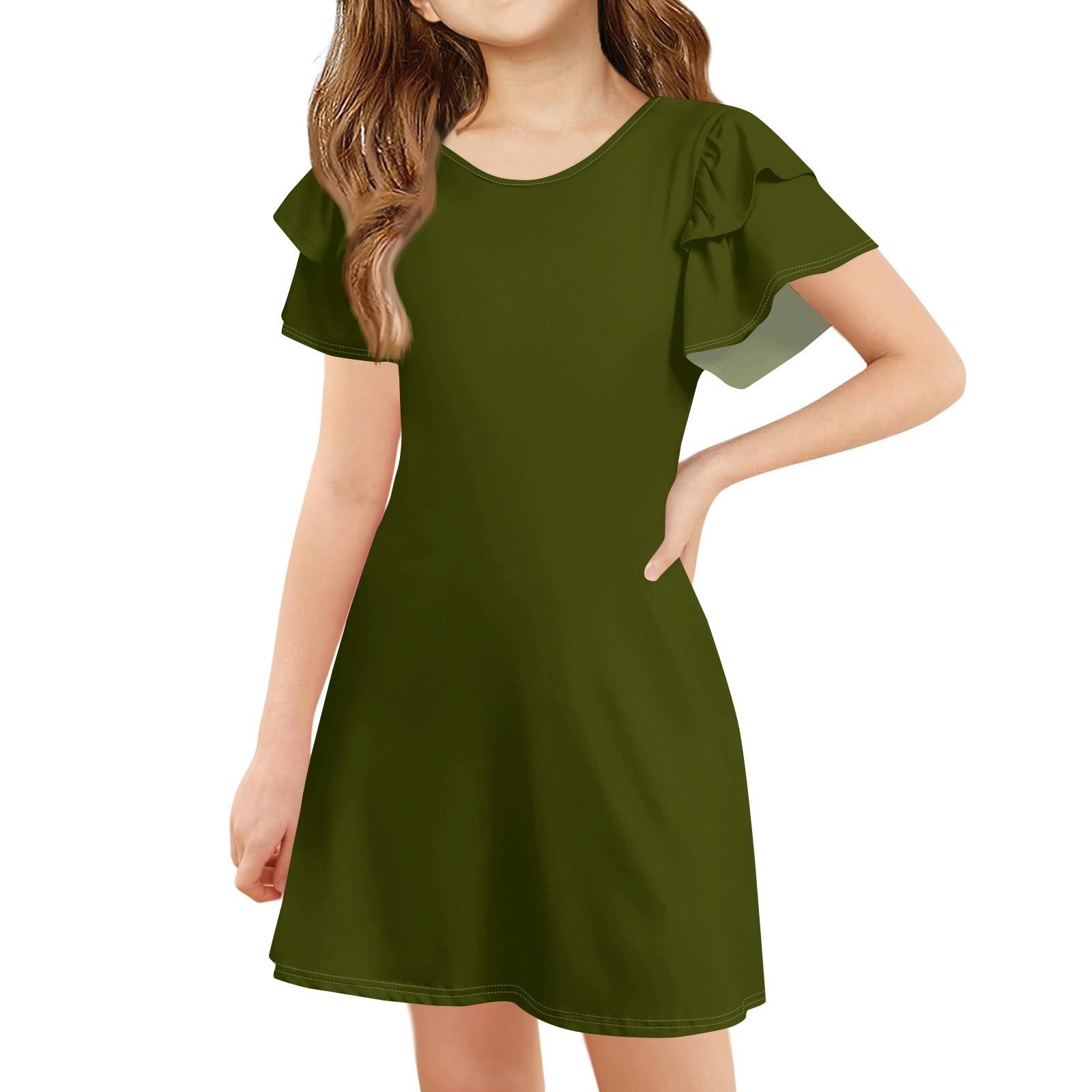 

Детское платье с оборками на рукавах, летнее повседневное платье А-силуэта с круглым вырезом для девочек 160