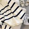 Vysoce kvalitní trendy pletený svetr na zip v korejském stylu pro ženy – Modrý pruhovaný, Jedna velikost