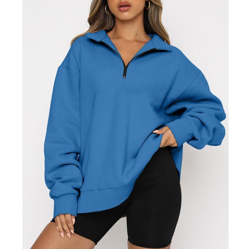 New Winter Women's Sweatshirt Plus Velvet Top Loose Solid Color Pocketless Sweatshirt
